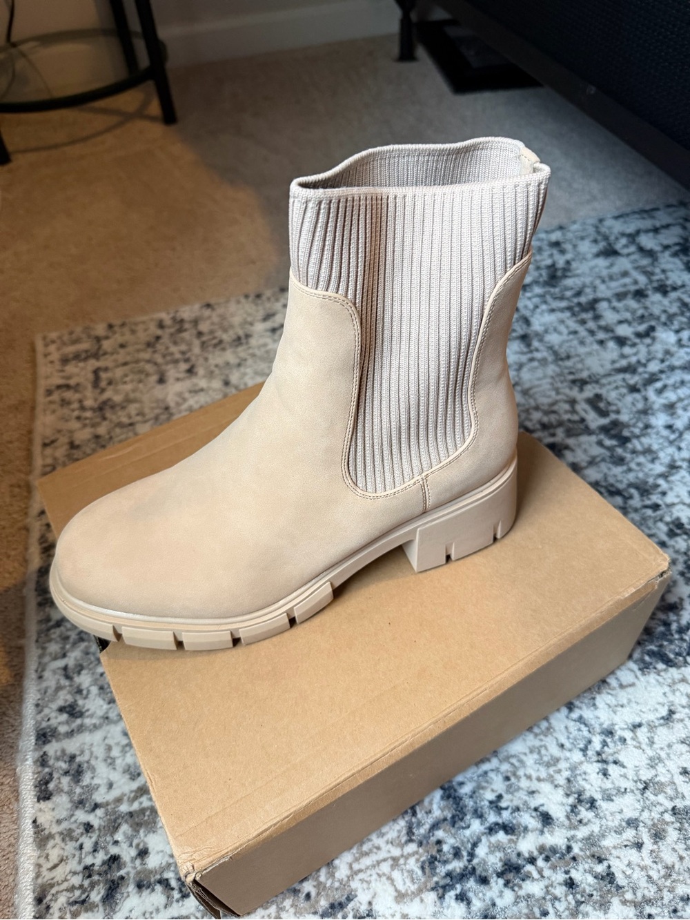 Amazon Beige Ribbed Chelsea Ankle Booties - Picture 3 of 4